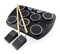 RockJam Kit de batería digital de mesa recargable con Bluetooth Midi de 7 almohadillas con 2 pedales de batería, baquetas