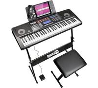 Rockjam Kit de teclado de piano digital 6.1, auriculares, soporte, banco, pedal de sustain y aplicación Simply Piano
