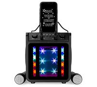 Rockjam Máquina de Karaoke Bluetooth Recargable de 10 W con Dos micrófonos, Efectos de Cambio de Voz y Luces LED, Color Negro