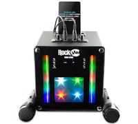 RockJam Máquina de karaoke Singcube Bluetooth de 5 vatios con micrófonos duales, efectos de cambio de voz y luces LED, negra