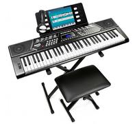 RockJam Piano de teclado de 61 teclas con kit de curvatura de paso, soporte para teclado, banco de piano, auriculares, aplicación Simply Piano y calcomanías para teclas