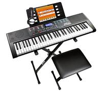 RockJam RJ660 Kit Teclado Piano 61 Teclas, 600 Voces, con Soporte | Teclado para principiantes con 600 voces, clases de piano, soporte, banco y auriculares para niños y adultos