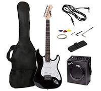 RockJam Superkit de guitarra eléctrica de tamaño completo RJ20WAR2 con amplificador de guitarra, cuerdas, afinador de guitarra, correa de guitarra, funda y cable, color negro