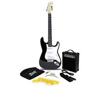 RockJam Kit de guitarra eléctrica de tamaño completo con amplificador de 20 vatios, lecciones, correa, estuche, púas, trémolo, cuerdas de plomo y de repuesto - Explosión Azul