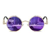 ROCKNIGHT Gafas de sol góticas Steampunk, redondas, polarizadas UV400, protección UV400, unisex, Marco dorado/lente morado, M