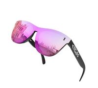 ROCKNIGHT Lentes de sol polarizados HD con protección UV400, antirreflejos, ultraligeros, elegantes, TR90, marco respetuoso con la piel, lente plana, Marco negro/lente rosa, Medium