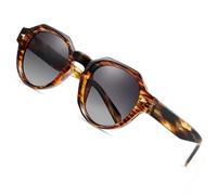 ROCKNIGHT Lentes de sol polarizados HD para hombre, retro, redondos, marco de acetato de tortuga, ligeros, modernos, grises, degradados