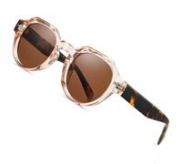 ROCKNIGHT Lentes de sol polarizados HD para mujer, retro, círculo, tortuga, lentes de sol de moda de gama alta, antirreflejos, lentes marrones, marco transparente