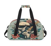 Rocknroll - Bolsa de lona con diseño de calavera de guitarra para mujeres, hombres, niños y niñas, bolsa de viaje para fin de semana, bolsa de viaje de 24 L, bolsa de deporte para gimnasio, bolsa de