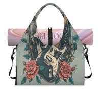 Rocknroll - Bolsa deportiva con diseño de calavera de guitarra con compartimento para zapatos, bolsa de fin de semana, bolsa de equipaje para gimnasio, yoga, viajes, color, L, Bolsa de viaje