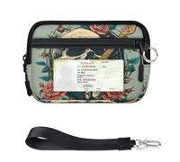 Rocknroll - Mini funda para tarjetas con cremallera para mujeres y hombres, con ventana de identificación, portátil, ligera, pequeña, con cremallera, organizador de tarjetas de monedas