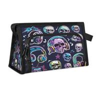 Rocknroll - Neceser de viaje con diseño de calavera para mujeres, hombres, niñas y niños, bolsa de maquillaje multifuncional, bolsa de aseo para lavar artículos de tocador, organizador de cosméticos,