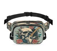 Rocknroll - Riñonera multifunción con diseño de calavera de guitarra, para viajes, deportes, correr, riñonera, bolsa de cinturón para mujeres, hombres, niños y niñas, color, XL, Organizador de bolsas