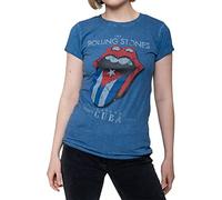 Rockoff Trade The Rolling Stones Havana Cuba with Snow Wash Finishing Camiseta, Azul, XL para Mujer