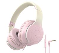 Rockpapa Auriculares para niños, L22 con cable para niños y adolescentes, auriculares sobre la oreja con micrófono, diadema ajustable, plegables, auriculares con cable para teléfonos, tabletas, PC, TV