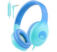 RockPapa C24 Auriculares para Niños con Micrófono, On-Ear Plegables y Ligeros Auriculares 3,5 mm Jack, Auriculares con Cable Estéreo Bass para Ordenador Portátil Tablet Teléfono,Azul Verde Degradada