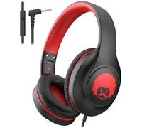 RockPapa C24 Auriculares para Niños con Micrófono, On-Ear Plegables y Ligeros Cascos 3,5 mm Jack, Auriculares con Cable Estéreo Bass para Ordenador Portátil Tablet Teléfono, Negro Rojo