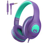 RockPapa C24 Auriculares para Niños con Micrófono, On-Ear Plegables y Ligeros Cascos 3,5 mm Jack, Auriculares con Cable Estéreo Bass para Ordenador Portátil Tablet Teléfono, Violeta Verde