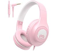 RockPapa C24 Auriculares para Niños con Micrófono, On-Ear Plegables y Ligeros Cascos 3,5 mm Jack, Auriculares con Cable Estéreo Bass para Ordenador Portátil Tablet Teléfono, Rosa Blanco