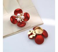 ROCKPOEM 2 Piezas Gemelos Automáticos con Diamantes de Imitación y Fundas para Botones de Flores, Accesorios para Camisas, Esmoquin y Bodas, Ideal para Fiestas (Rojo, 40mm)