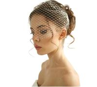 ROCKPOEM Velo de Jaula para Novia, Velo Corto de Cuentas Elegante, Boda con Accesorios Hechos a Mano en Poliéster, Color Oro Blanco Marfil (Oro, 1 Uds.)