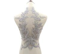 Rockreyoa 2 piezas bordado encaje apliques florales cuello encaje flores apliques escote parches bordados multicolor tul ribete para novias graduación boda artesanía gris plata