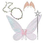 Rockreyoa 4 piezas de alas de hadas disfraz para niños alas de mariposa con orejas de elfo flores diadema y estrellas bastones de hadas alas de princesa alas de elfo brillantes para Halloween fiesta