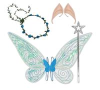Rockreyoa 4 piezas de alas de hadas disfraz para niños alas de mariposa con orejas de elfo flores diadema y estrellas bastones de hadas alas de princesa alas de elfo brillantes para Halloween, fiesta