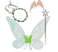 Rockreyoa 4 piezas de alas de hadas disfraz para niños alas de mariposa con orejas de elfo flores diadema y estrellas bastones de hadas alas de princesa alas de elfo brillantes para Halloween fiesta