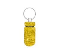 Rockreyoa Bling Pastillero Portátil Pastillero Impermeable Botella Pastillero Diamante Pill Contenedor Mini Llavero Pequeño Pastillero Pastillero para Exterior Camping Viajes Amarillo