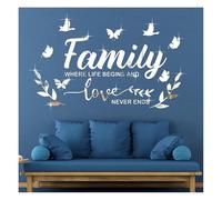 Rockreyoa Family Where Life Begins Love Never Ends 3D Adhesivo de Pared Acrílico con Mensaje Familiar Adhesivo de Pared con Mariposas, Decoración de Pared para Salón, Dormitorio, Cocina Plata