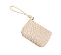 Rockreyoa Geldbörse Damen Klein Mini Kurzer Geldbeutel Kleine Geldbörsen mit Lanyard Geldbeutel Frauen Wechseltasche Coin Purse Stroh Clutch Portemonnaie Clutch Tasche Wallet Schlüsseletui, beige