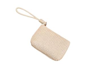 Rockreyoa Geldbörse Damen Klein Mini Kurzer Geldbeutel Kleine Geldbörsen mit Lanyard Geldbeutel Frauen Wechseltasche Coin Purse Stroh Clutch Portemonnaie Clutch Tasche Wallet Schlüsseletui, beige