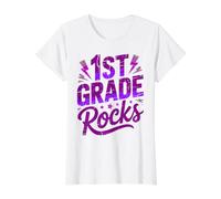 Rockstar 1ST Grade Rocks Happy Choir Teacher Squad Throwback Camiseta gráfica económica, Mujer, Blanco, S