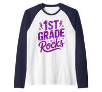 Rockstar 1ST Grade Rocks Happy Choir Teacher Squad Throwback Camiseta Manga Raglan