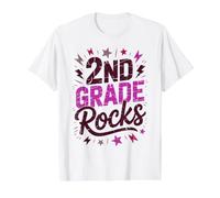 Rockstar 2° Grado Rocks Primer Día Maestra Coro Chicas Camiseta gráfica económica, Hombre, Blanco, L