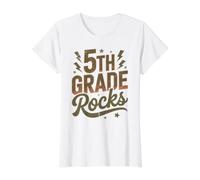 Rockstar 5to Grado Rocks I Teach First Day Coro Maestra Mamá Camiseta gráfica económica, Mujer, Blanco, S