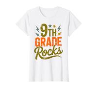 Rockstar 9TH Grade Rocks Equipo de Maestros del Primer día del Coro Camiseta gráfica económica, Mujer, Blanco, XS