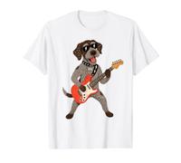 Rockstar Alemán Puntero Pelo Alambre Tocando Guitarra Eléctrica Camiseta gráfica económica, Hombre, Blanco, L