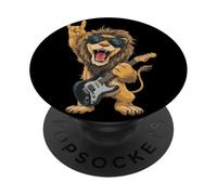 Rockstar Lion con Gafas de Sol Guitarra eléctrica Rock Hand Sign PopSockets PopGrip Adhesivo