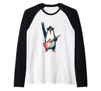 Rockstar Penguin con Gafas de Sol Guitarra eléctrica Rock Sign Camiseta Manga Raglan