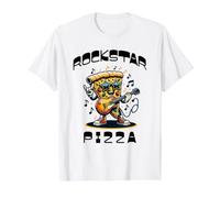 Rockstar Pizza (Estilo de Dibujos Animados) Camiseta gráfica económica, Hombre, Blanco, L