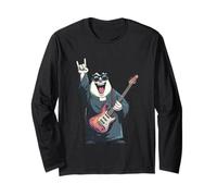 Rockstar Priest Animal Cartoon Badger con Gafas De Sol Guitarra Manga Larga