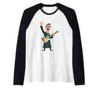 Rockstar Priest con Gafas De Sol Guitarra Eléctrica Rock Hand Camiseta Manga Raglan