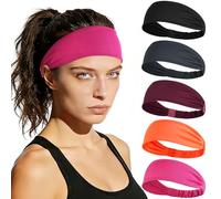 ROCKTAKIN - Diademas deportivas para hombres y mujeres, 5 unidades, bandas elásticas anchas antideslizantes para correr, ciclismo, béisbol, baloncesto, fútbol, yoga