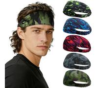 ROCKTAKIN - Diademas deportivas para hombres y mujeres, 5 unidades, bandas elásticas anchas antideslizantes para correr, ciclismo, béisbol, baloncesto, fútbol, yoga