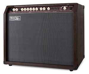 Rocktile AA-60 BN Eric Amplificador Acústico 60W, 2 Canales (micrófono y Guitarra), 2 Altavoces 10" + tweeters 2,5", Entrada AUX, Salida línea, Efectos Chorus y reverberación, marrón.