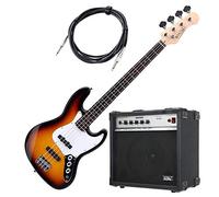 Rocktile Fatboy II SB Bajo Eléctrico Sunburst Jazz, 2 pastillas Single Coil, escala 34", incluye combo amplificador y cable, set ahorro.