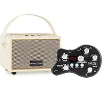 Rocktile GP-10 / BB-820CW Set: Amplificador para guitarra con 6 modelos, auriculares, altavoz Bluetooth® fullrange de 4" con batería, color blanco