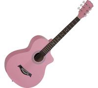Rocktile Guitarra Western - Guitarra acústica compacta de 6 cuerdas con cuerpo tipo Concert y cutaway - Tapa, fondo y aros en tilo - Ideal para principiantes, jóvenes y manos pequeñas - Rosa satinado